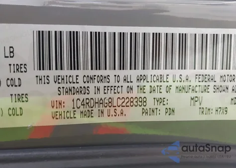 2020 Dodge Durango Sxt Rwd z USA, uszkodzony, nr VIN 1C4RDHAG8LC228398